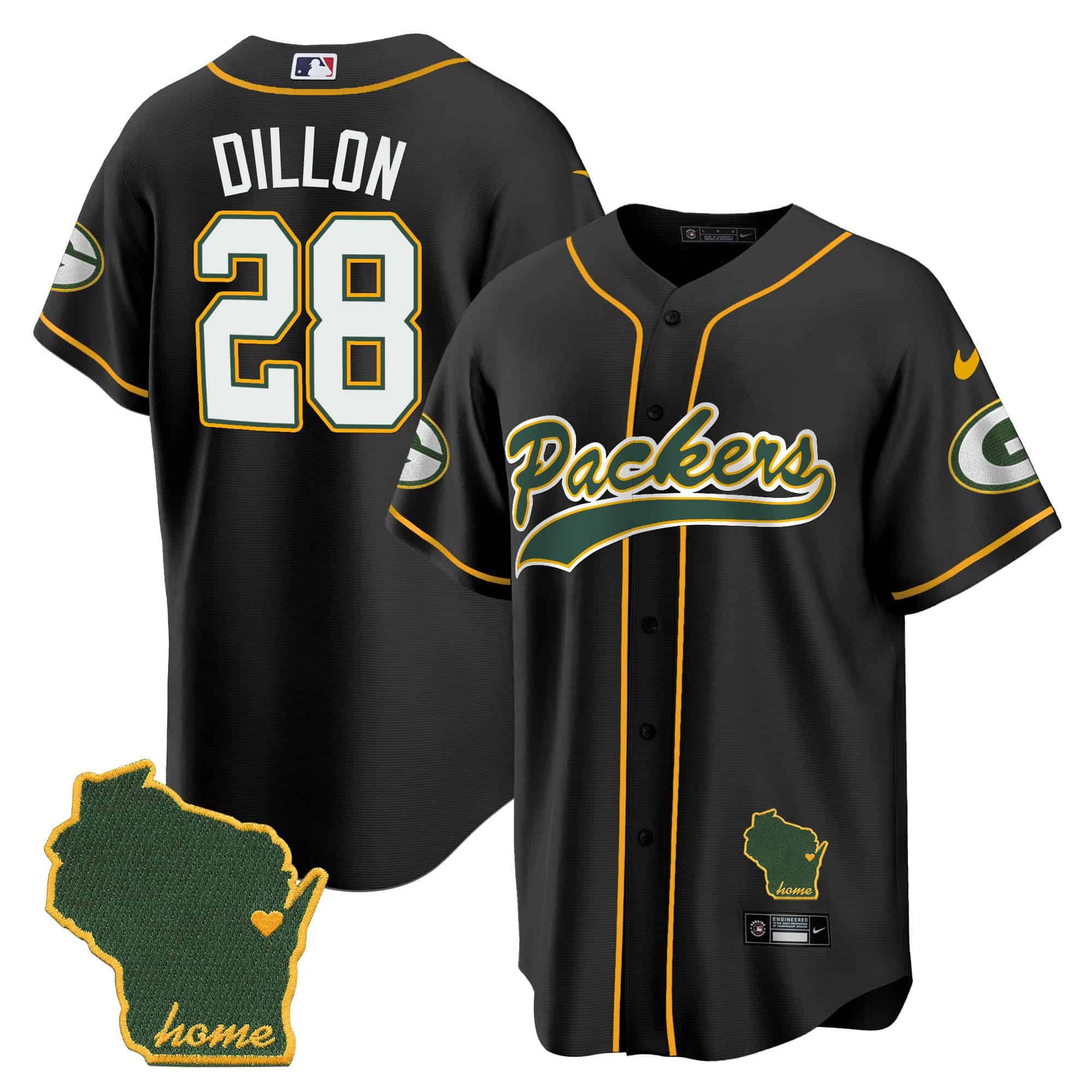 Men Green Bay Packers #28 Dillon Black 2024 Nike Home Patch Baseball NFL Jersey
